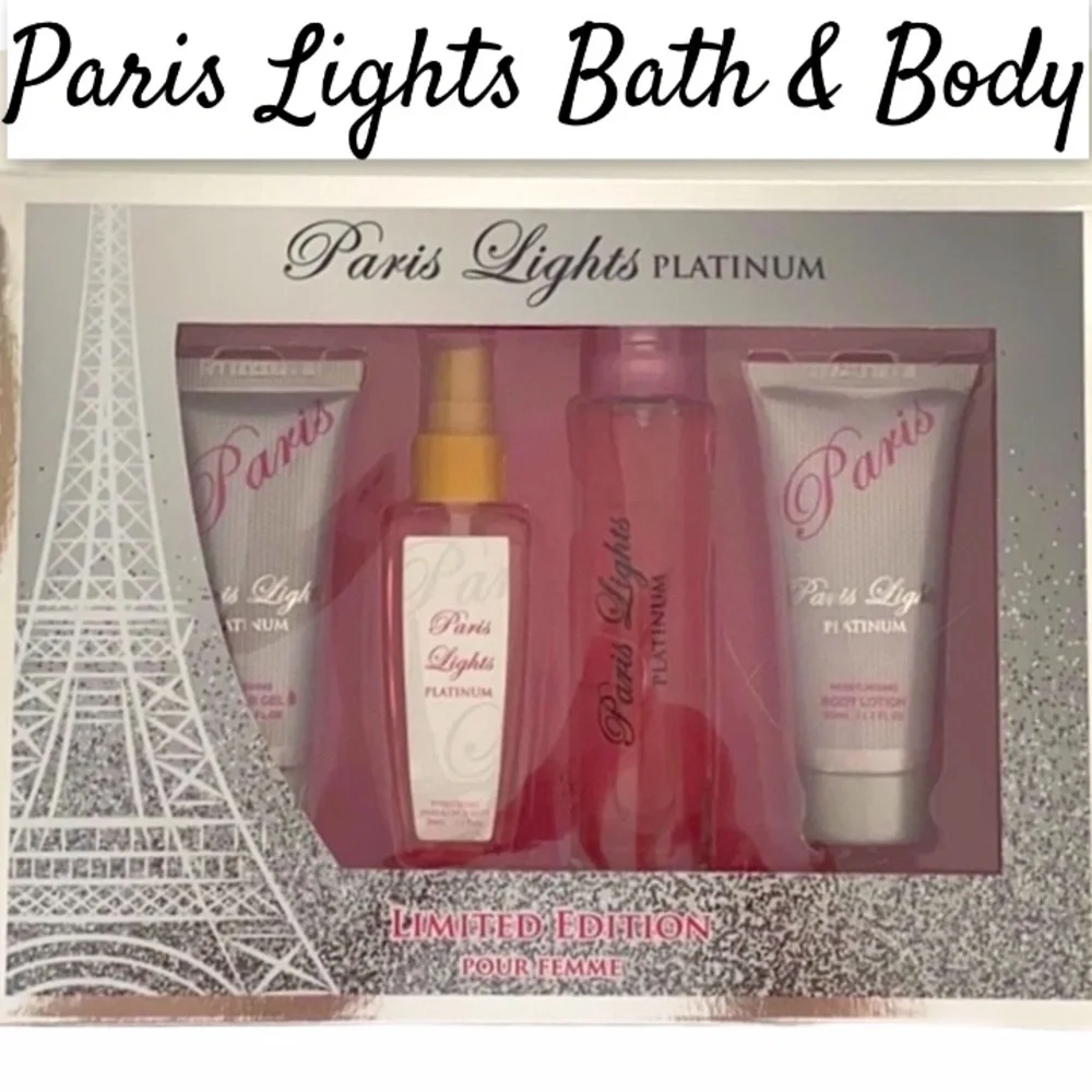 Paris Lights Bath and Body Fragrance Set Womens Cosmetics Gifts Pink Silver